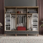 Comiet Soho 6 Kapaklı Aynalı Çekmeceli MDF Antrasit  Gardırop - 3