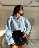 Poplin crop gömlek mavi s3060 thumbnail 1