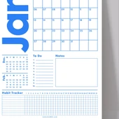 2026 Duvar Takvimi, 33X48 cm, A4, Spiralli Takvim, Önceki ve Sonraki Ay Takvim, Aylık Planlayıcı Takvim, Trend Mavi thumbnail 6