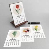 2026 Çiçekli Takvim, Ahşap Takvim, Çiçek Resimli Masa Takvimi, 2026 Takvim thumbnail 2