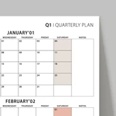 Amerikan Standardı Takvim, Üç Aylık Planlayıcı 2026 Duvar Takvimi, Ocak - Mart 2026, 90 Günlük Planlama, Yılın Birinci Ç thumbnail 5