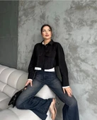 Çift renkli kısa gömlek siyahbeyaz s4021 thumbnail 2