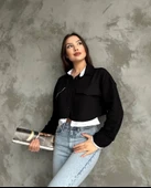 Çift renkli kısa gömlek siyahbeyaz s4021 thumbnail 1