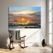 Gemideki Kaptan Günbatımı Kanvas Tablo thumbnail 1