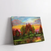 Alacakaranlıkta Göl Kenarı Kanvas Tablo thumbnail 2