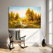 Sonbahar Nehri ve Orman Kanvas Tablo thumbnail 1