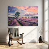 Lavanta Tarlaları ve Ağaç Kanvas Tablo thumbnail 1