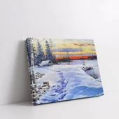 Kışın Huzuru ve Gün Batımı Kanvas Tablo thumbnail 2