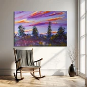 Lavanta Tarlalarında Günbatımı Kanvas Tablo thumbnail 1