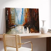 Yağmurlu Şehirde Akşam Kanvas Tablo thumbnail 3