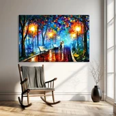 Yağmurlu Havada Gece Yürüyüşü Kanvas Tablo thumbnail 1