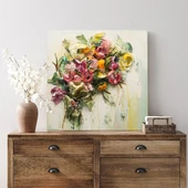 Rengarenk Gül Çiçekli Kanvas Tablo thumbnail 3