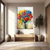 Vazodaki Renkli Çiçekler Kanvas Tablo thumbnail 1