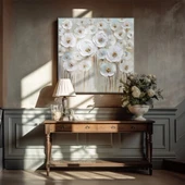 Beyaz Çiçek Bahçesi Kanvas Tablo thumbnail 1