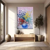 Saksıda Renkli Çiçekler Kanvas Tablo thumbnail 1