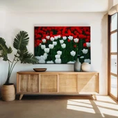 Kırmızı Beyaz Lale Bahçesi Kanvas Tablo thumbnail 1