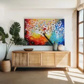 Renkli Zemindeki Çiçekler Kanvas Tablo thumbnail 1