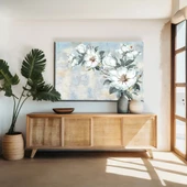 Beyaz Yapraklı Çiçekler Kanvas Tablo thumbnail 1