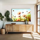 Çiçeklerden Bal Toplayan Arı Kanvas Tablo thumbnail 1