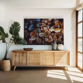 Siyah Altın Yaprak Çiçek Kanvas Tablo thumbnail 1