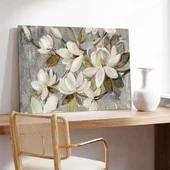 Beyaz ve Altın Çiçekler Kanvas Tablo thumbnail 3