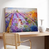 Lavanta Bahçesindeki Kadın Kanvas Tablo thumbnail 3