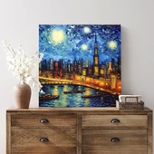Yıldızlı Gece Köprüsü Kanvas Tablo thumbnail 1