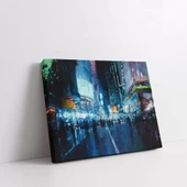 Neon Şehir Yağmuru Kanvas Tablo thumbnail 1