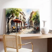 Sokak Kafesinin Huzuru Kanvas Tablo thumbnail 2