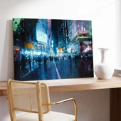 Neon Şehir Yağmuru Kanvas Tablo thumbnail 2