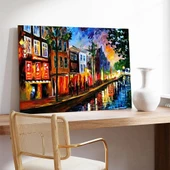 Gece Vakti Kanal Işıltısı Kanvas Tablo thumbnail 2