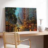 Günbatımında Şehir Kalabalığı Kanvas Tablo thumbnail 2