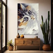 Gözlerin İfadesi Kedili Kanvas Tablo thumbnail 1