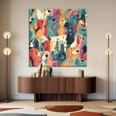 Renkli Sevimli Köpekler Kanvas Tablo thumbnail 1