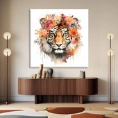 Yeleleri Çiçekli Aslan Kanvas Tablo thumbnail 1