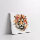 Yeleleri Çiçekli Aslan Kanvas Tablo thumbnail 2