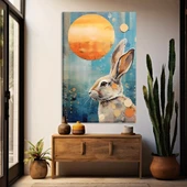 Düşünceli Tavşan Kanvas Tablo thumbnail 1
