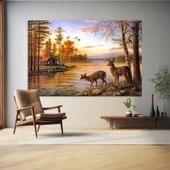 Orman İçinde Geyikler Kanvas Tablo thumbnail 1