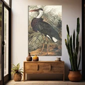 Yapraklar Önündeki Turna Kuşu Kanvas Tablo thumbnail 1