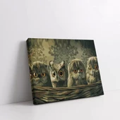 Üç Baykuş Portresi Kanvas Tablo thumbnail 2