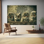 Üç Baykuş Portresi Kanvas Tablo thumbnail 1