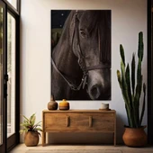 Masum Bakışlı Siyah At Kanvas Tablo thumbnail 1
