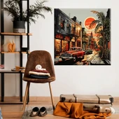 Gece Vakti Şehir Yaşamı Kanvas Tablo thumbnail 1