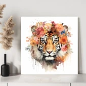 Yeleleri Çiçekli Aslan Kanvas Tablo thumbnail 3