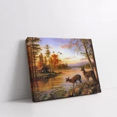 Orman İçinde Geyikler Kanvas Tablo thumbnail 2
