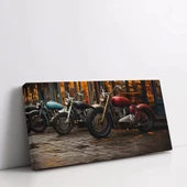 Gece Motosiklet Panoramik Yatay Kanvas Tablo thumbnail 2