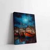 Gece Tekne Dikey Kanvas Tablo thumbnail 2