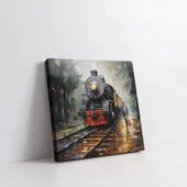 Gece Buharlı Tren Kare Kanvas Tablo thumbnail 2