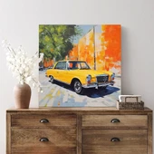 Sonbahar ve Araba Kare Kanvas Tablo thumbnail 1