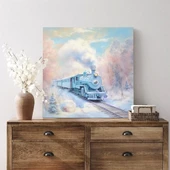 Kış Treni Kare Kanvas Tablo thumbnail 1